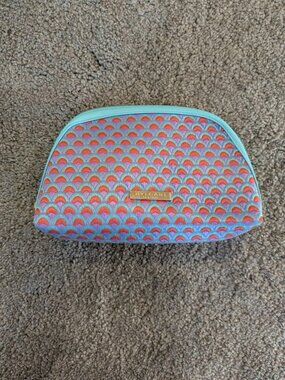BVLGARI Parfums Cosmetic Bag Pink Mint Blue Scale Pattern Zipper Pouch Travel Ca
